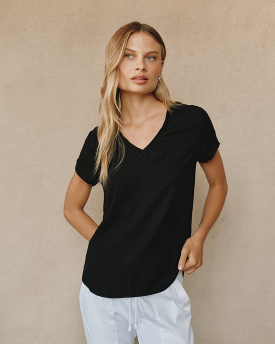 Bella Dahl Classic V Neck Tee - Vintage Black View 2