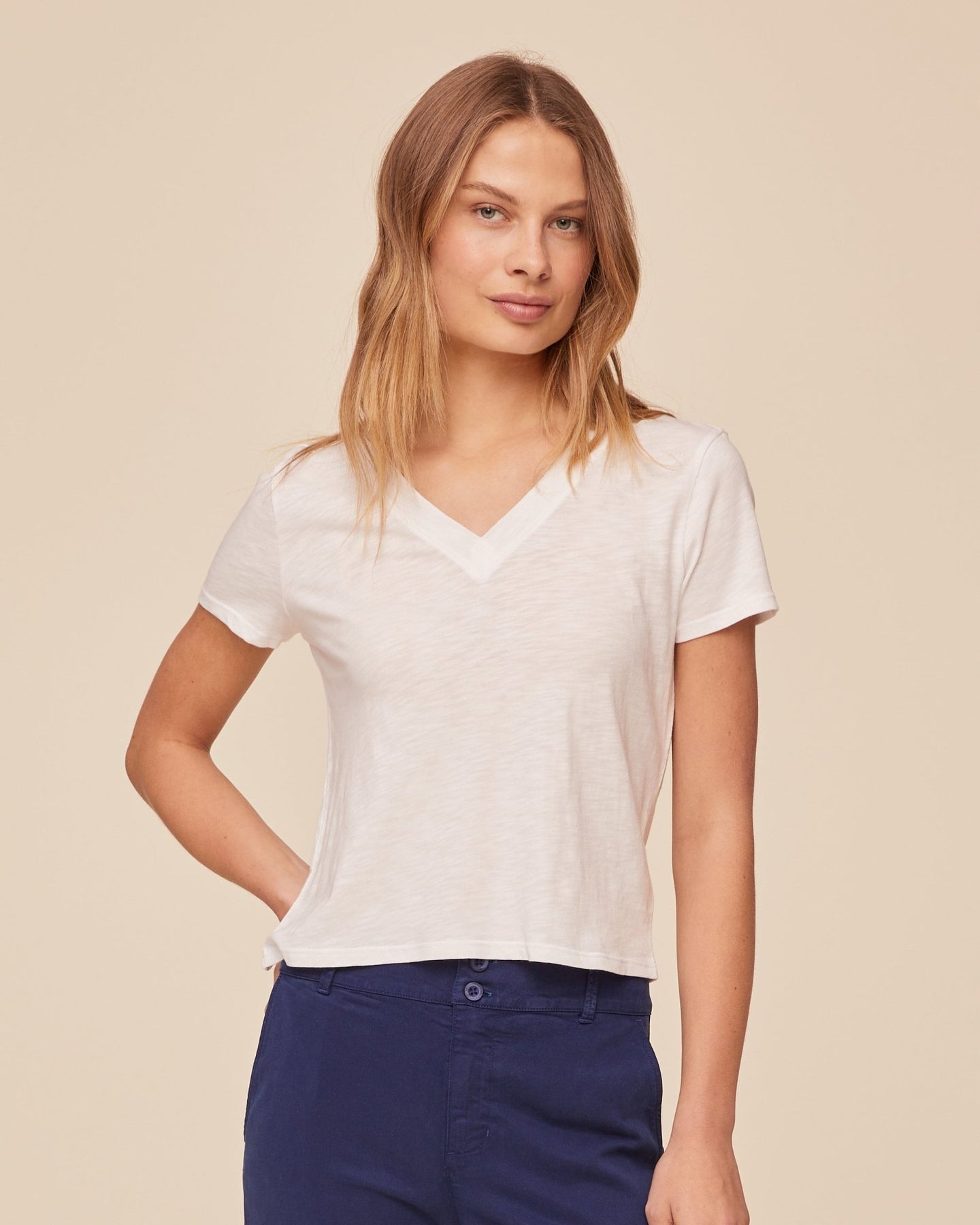 Bella DahlV Neck Tee - WhiteTops