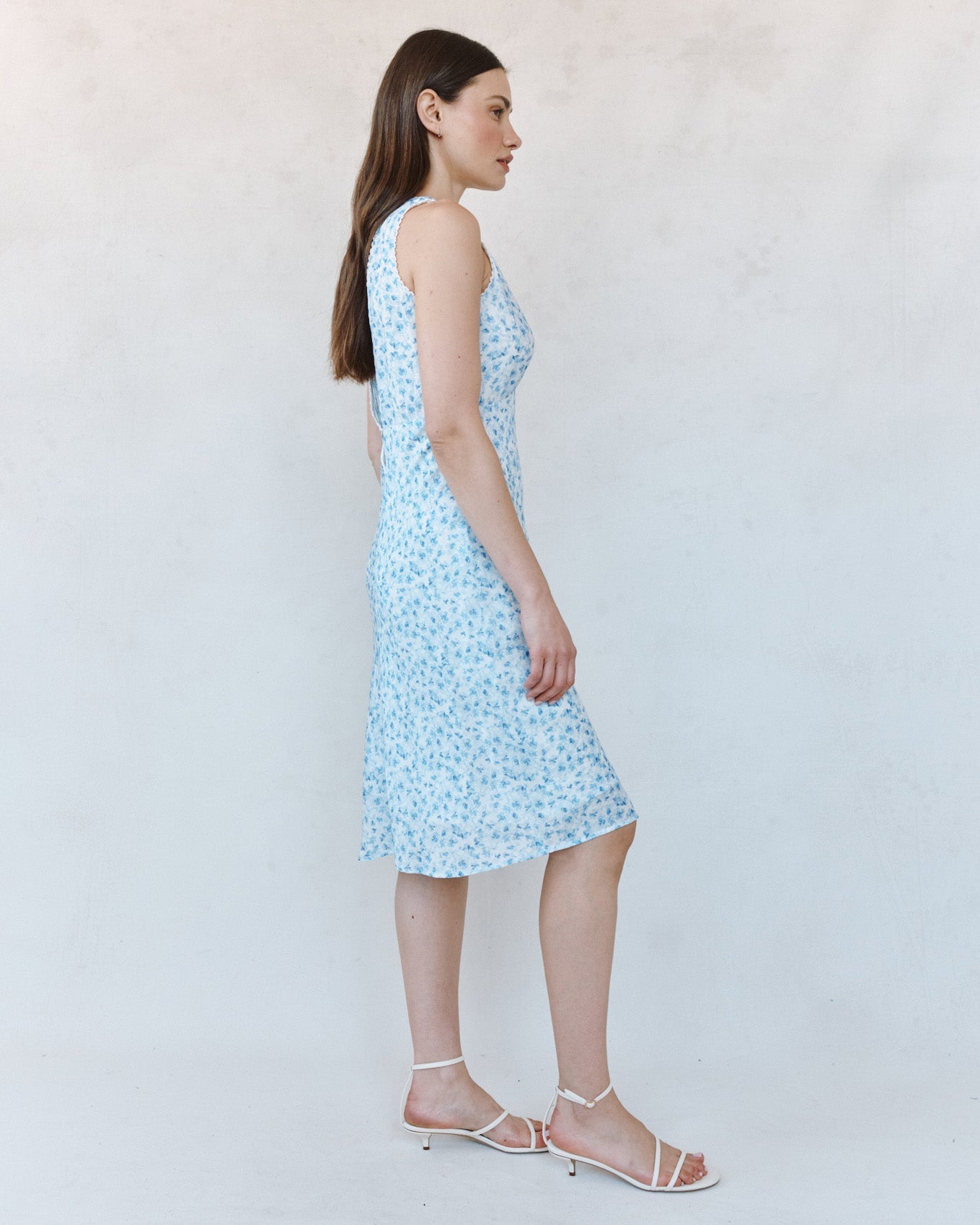 Bella DahlV - Neck Tie Back Bias Maxi Dress - Blue Ditsy Floral PrintDresses