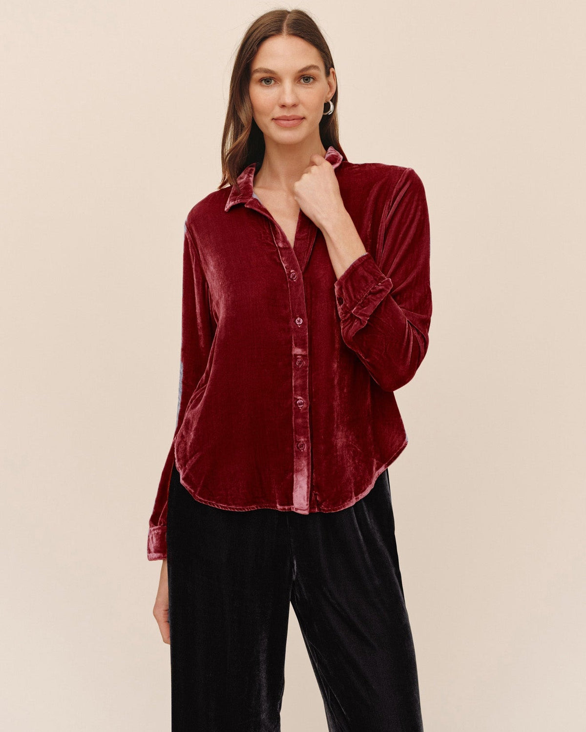 Bella DahlVelvet Long Sleeve Clean Shirt - BordeauxTops