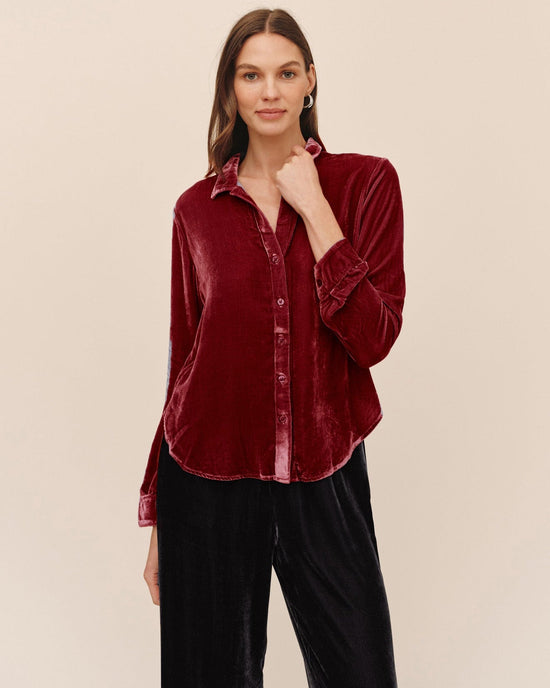 Bella Dahl Velvet Long Sleeve Clean Shirt  - Bordeaux