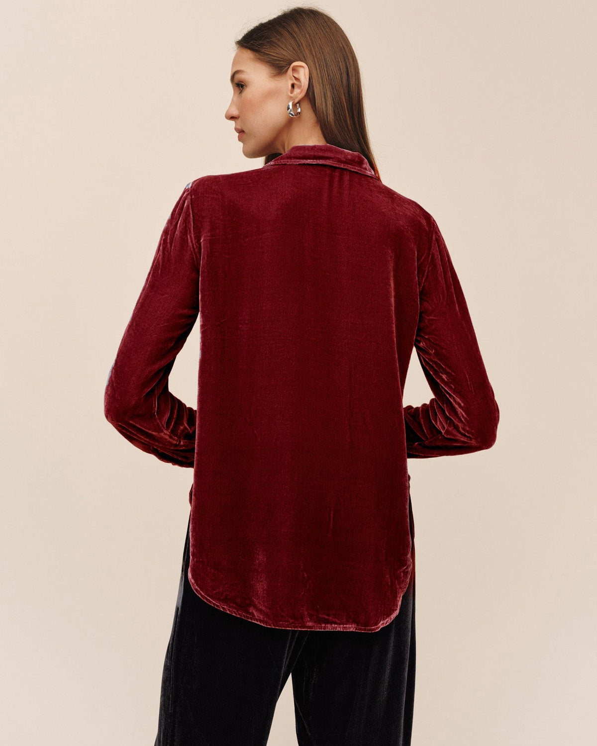 Bella DahlVelvet Long Sleeve Clean Shirt - BordeauxTops