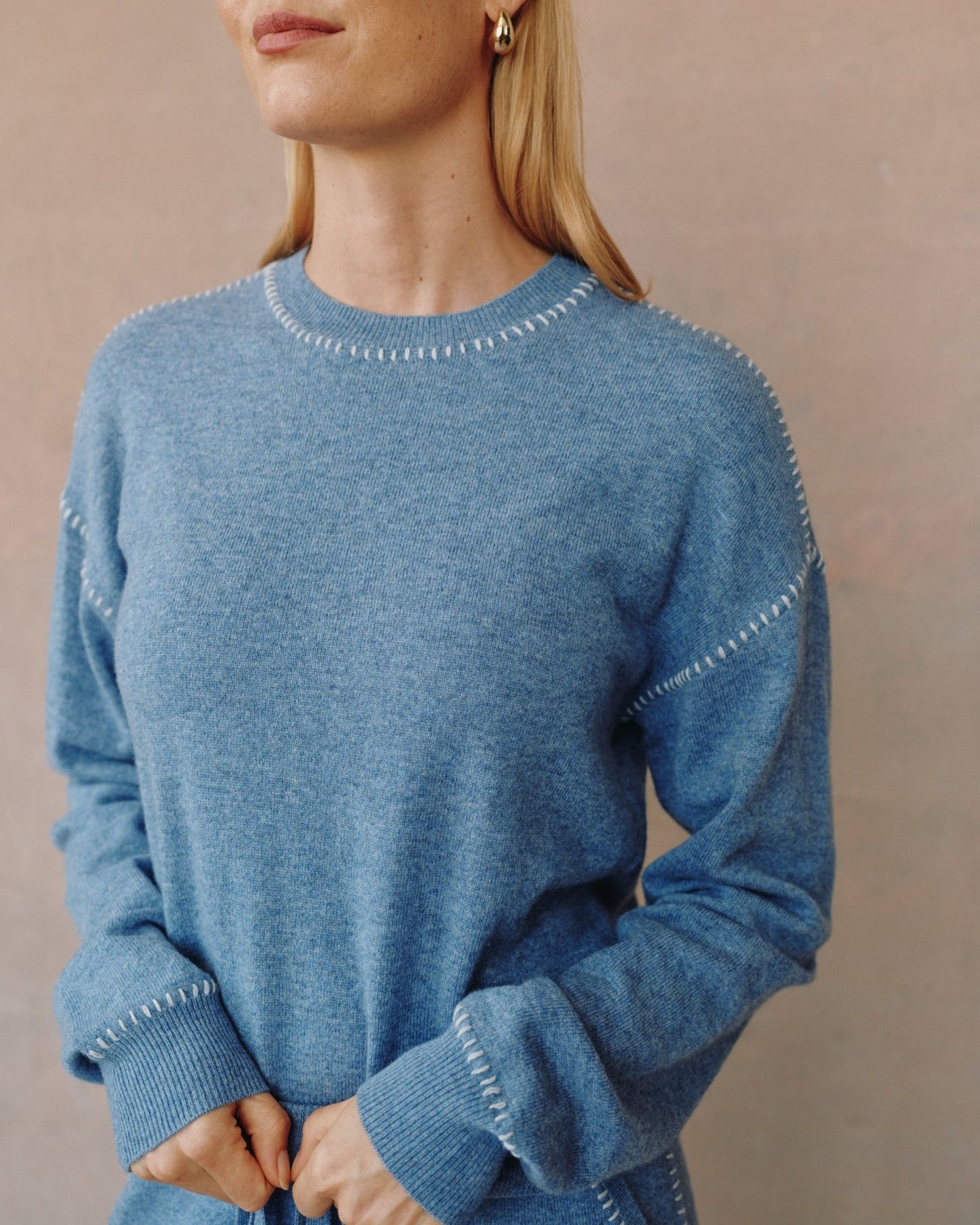 Bella DahlWhip Stitched Crew Neck Sweater - Heather BlueSweaters
