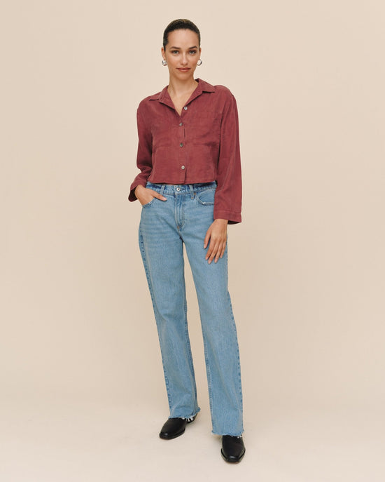 Bella Dahl Wide Hem Cropped Button Down - Ruby Dusk View 2