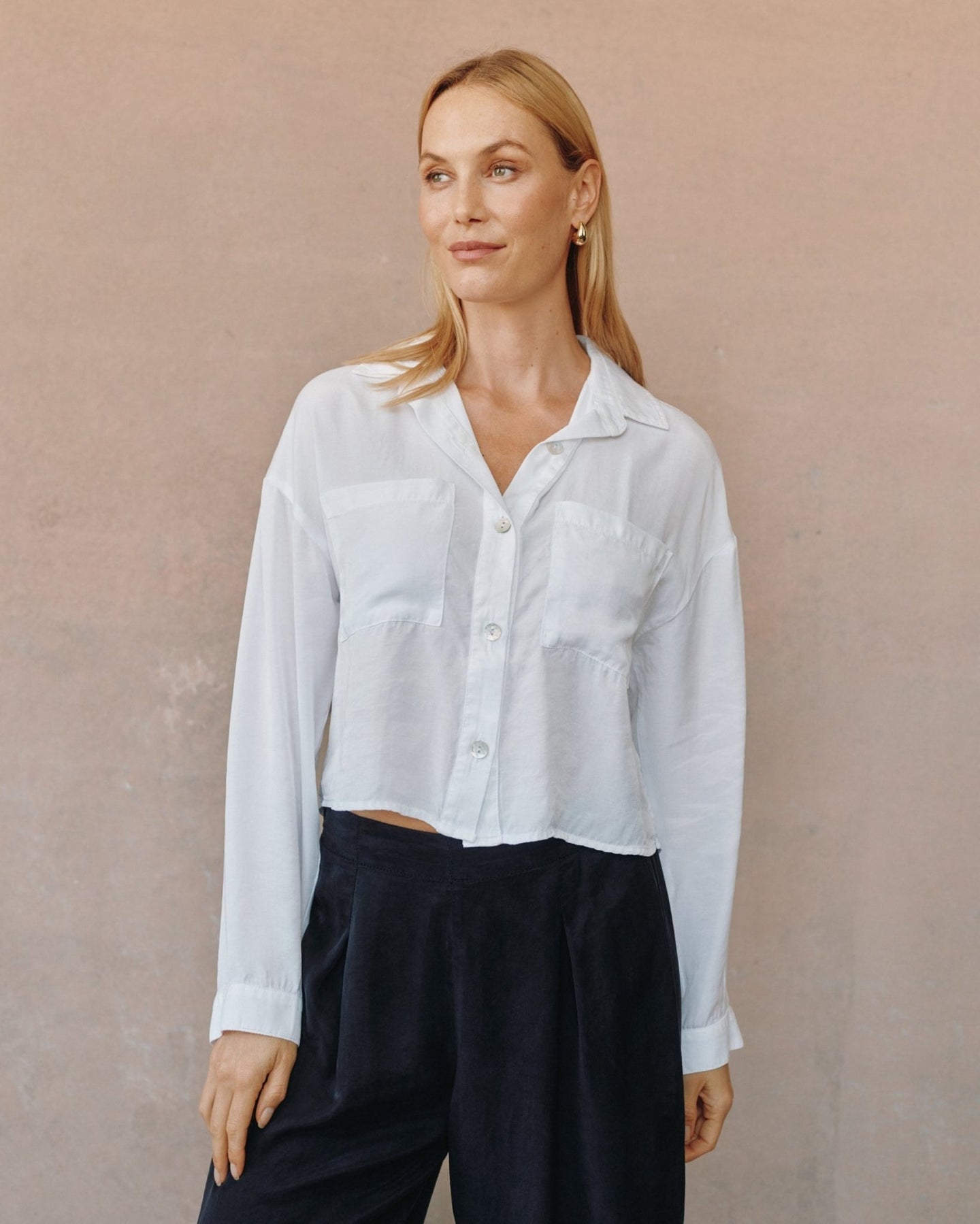 Bella DahlWide Hem Cropped Button Down - WhiteTops