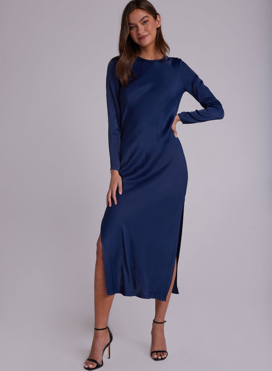 Bella DahlBias Long Sleeve Slip Dress - Dark AzureDresses