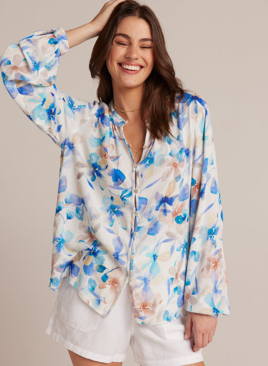 Bella DahlButton Loop Front Shirt - Malibu Floral PrintTops
