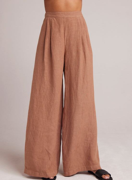 Bella DahlHigh Waisted Linen Pleated Pant - Desert BrownBottoms