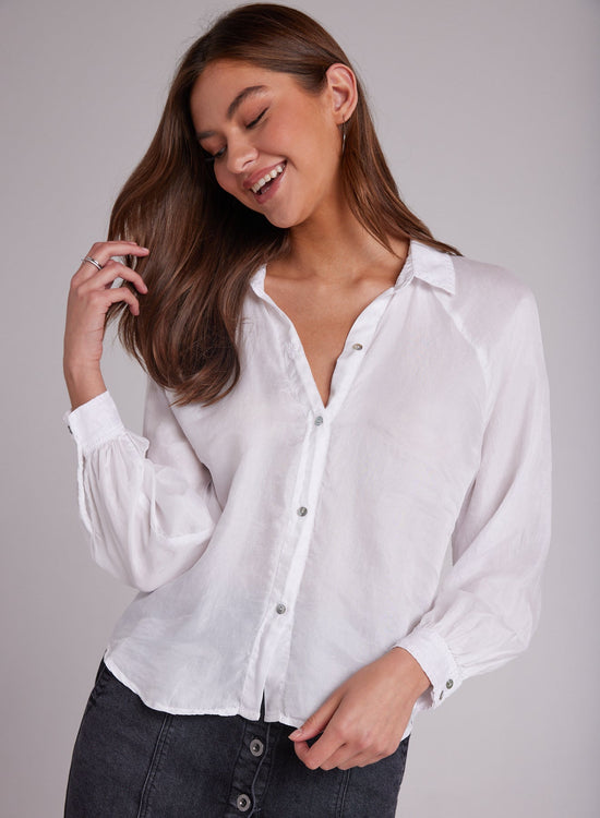 Bella DahlRound Hem Bishop Sleeve Shirt - Whitetops