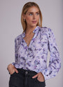 Bella DahlShirred Button Up Blouse - Lilac Floret PrintTops