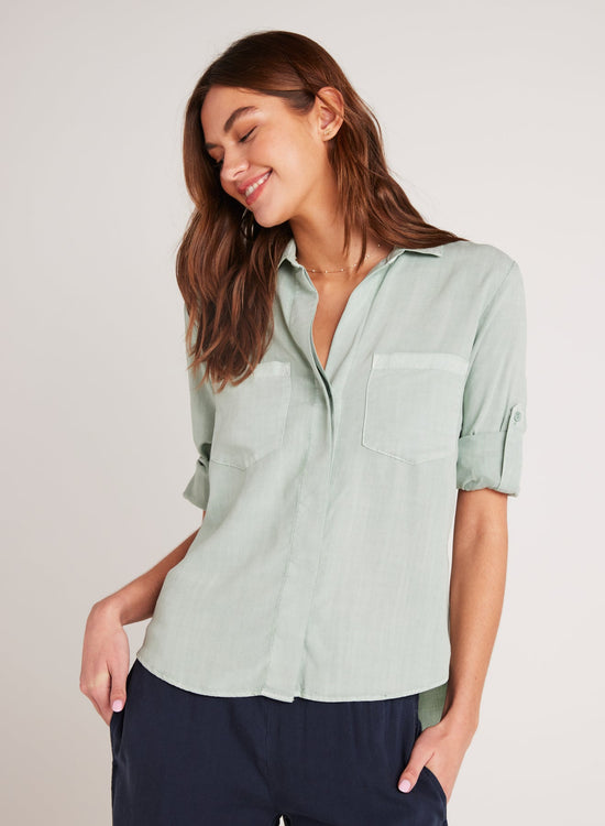 Bella Dahl Split Back Button Down - Oasis Green
